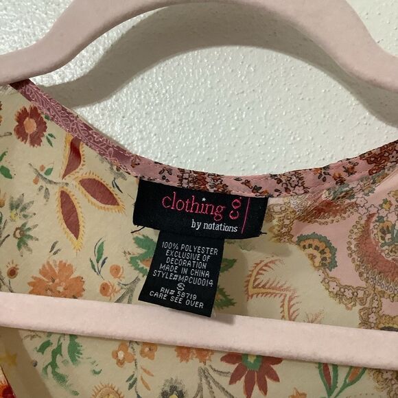 Clothing Co Bohemian Hippie Pink Paisley Patchwork Sheer Peasant Blouse Small - Picture 11 of 12